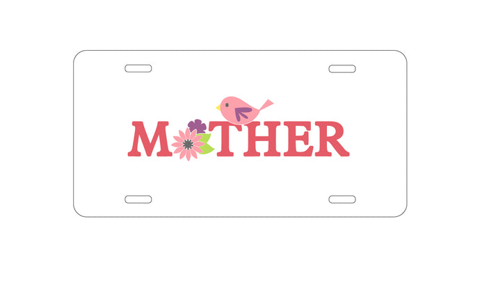 DistinctInk Custom Aluminum Decorative Vanity Front License Plate - Mother - Pink Bird & Flowers