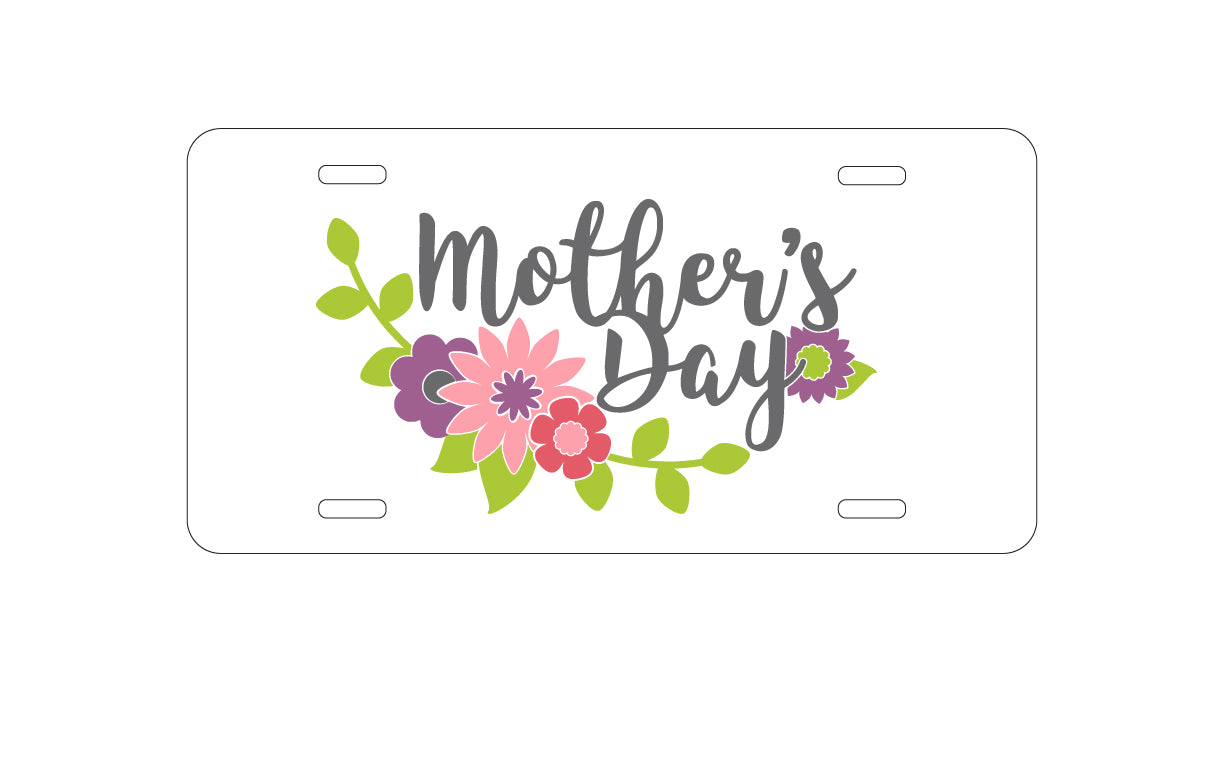 DistinctInk Custom Aluminum Decorative Vanity Front License Plate - Mother's Day - Pink Purple Flowers
