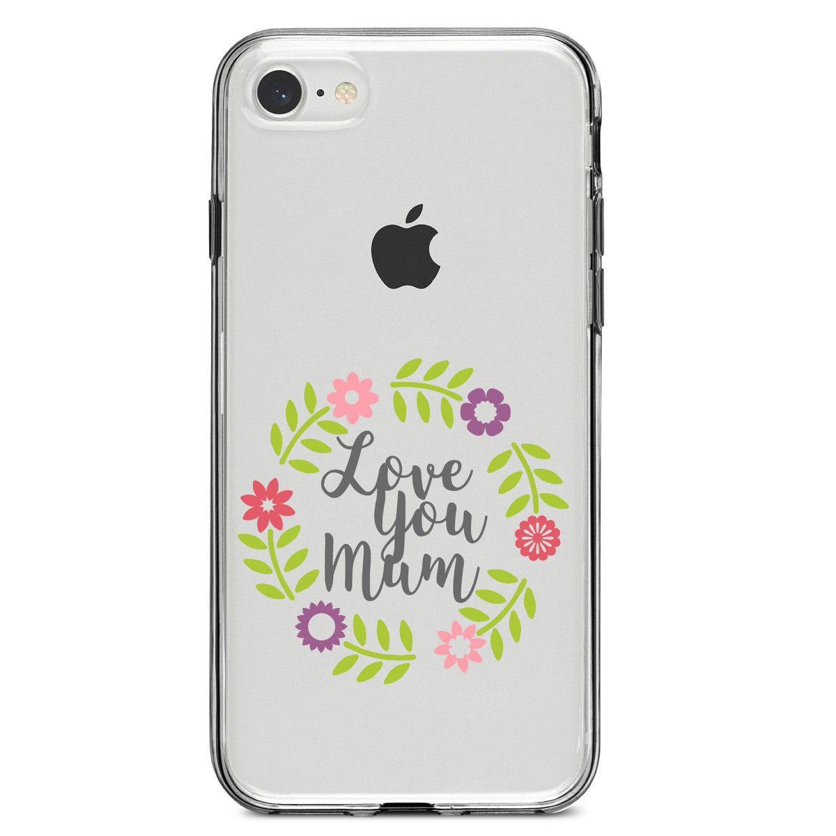 Love You Mum, Floral Border Clear Shockproof iPhone Case, view 5