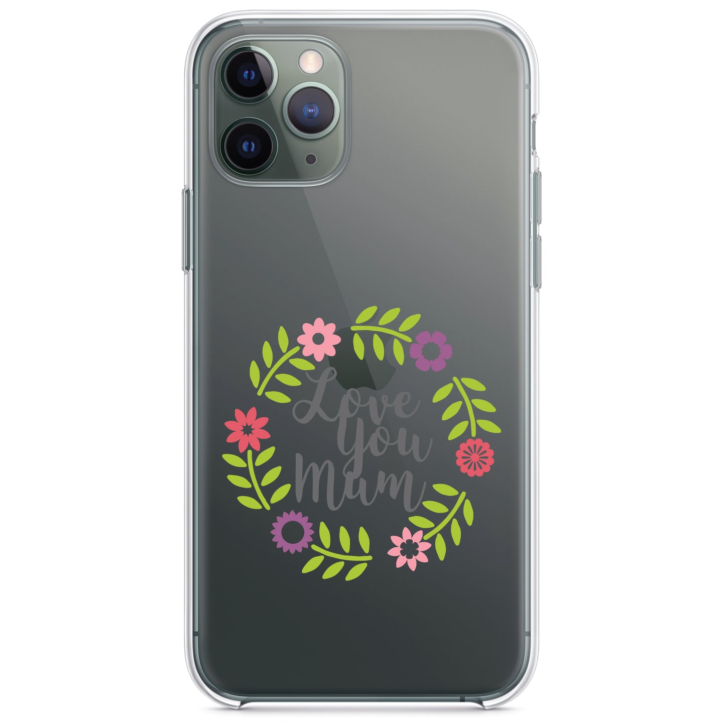 DistinctInk® Clear Shockproof Hybrid Case for Apple iPhone / Samsung Galaxy / Google Pixel - Love You Mum - Floral Border