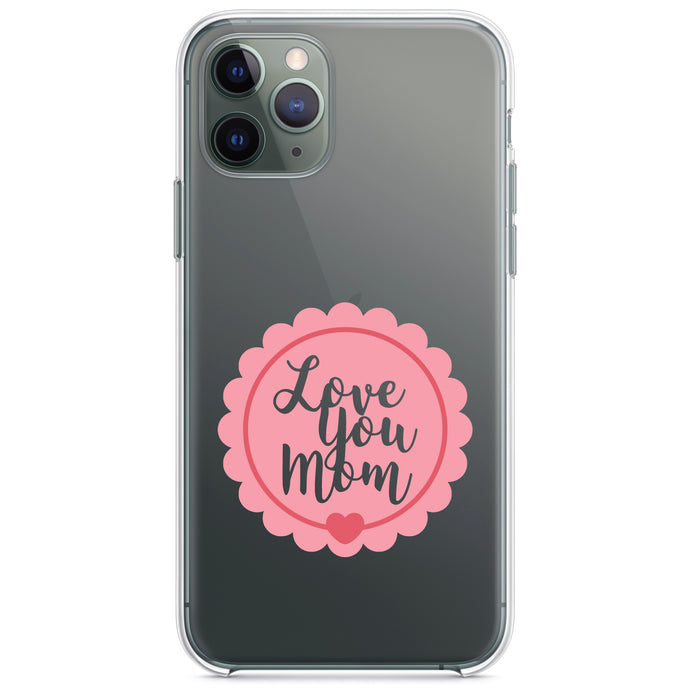 DistinctInk® Clear Shockproof Hybrid Case for Apple iPhone / Samsung Galaxy / Google Pixel - Love You Mom - Pink Ribbon