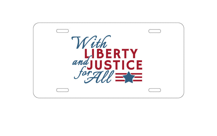 DistinctInk Custom Aluminum Decorative Vanity Front License Plate - With Liberty and Justice For All