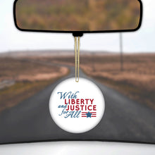 DistinctInk® Hanging Ceramic Christmas Tree Ornament with Gold String - Great Gift / Present - 2 3/4 inch Diameter - With Liberty and Justice For All