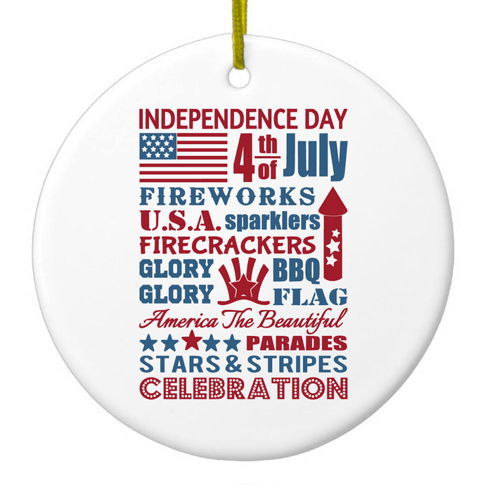 Independence Day Word Art Ceramic Ornament