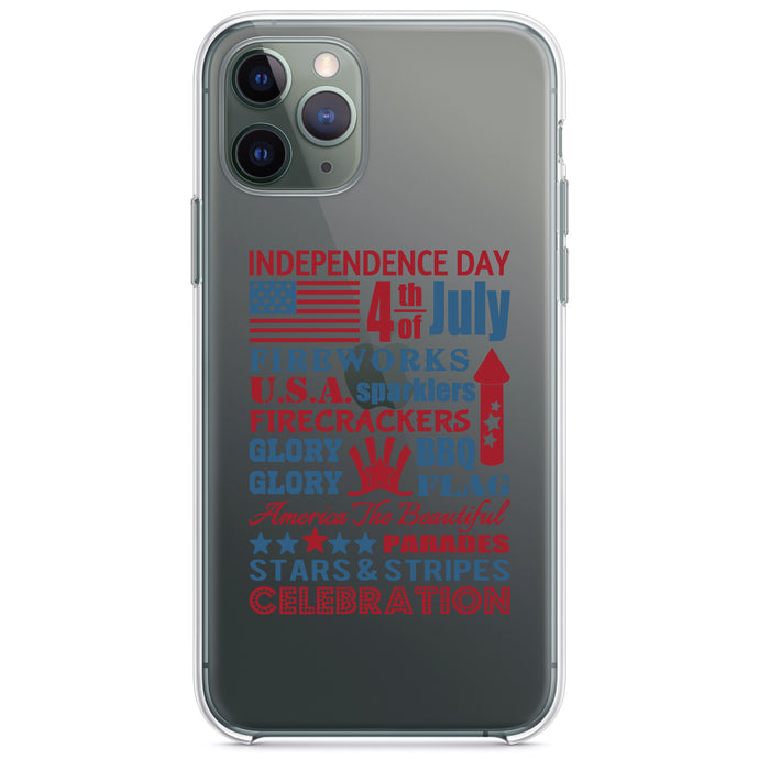 DistinctInk® Clear Shockproof Hybrid Case for Apple iPhone / Samsung Galaxy / Google Pixel - Independence Day Word Art