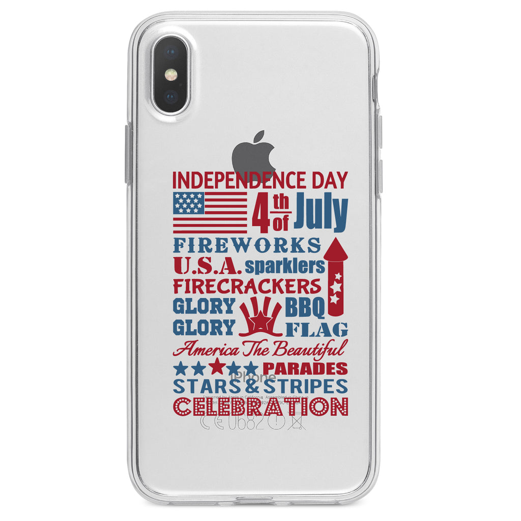 Independence Day Word Art Clear Shockproof iPhone Case, view 3