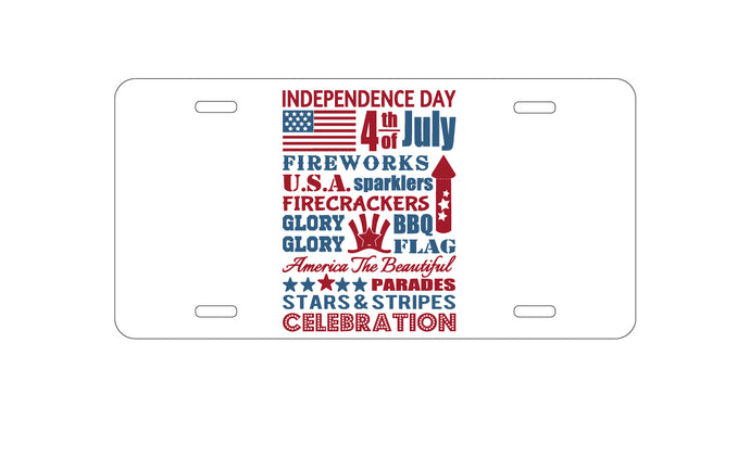 DistinctInk Custom Aluminum Decorative Vanity Front License Plate - Independence Day Word Art