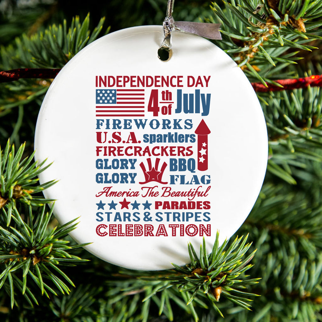 Independence Day Word Art Ceramic Ornament, view 2