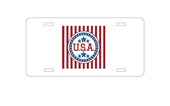 DistinctInk Custom Aluminum Decorative Vanity Front License Plate - USA Banner Flag Red White & Blue
