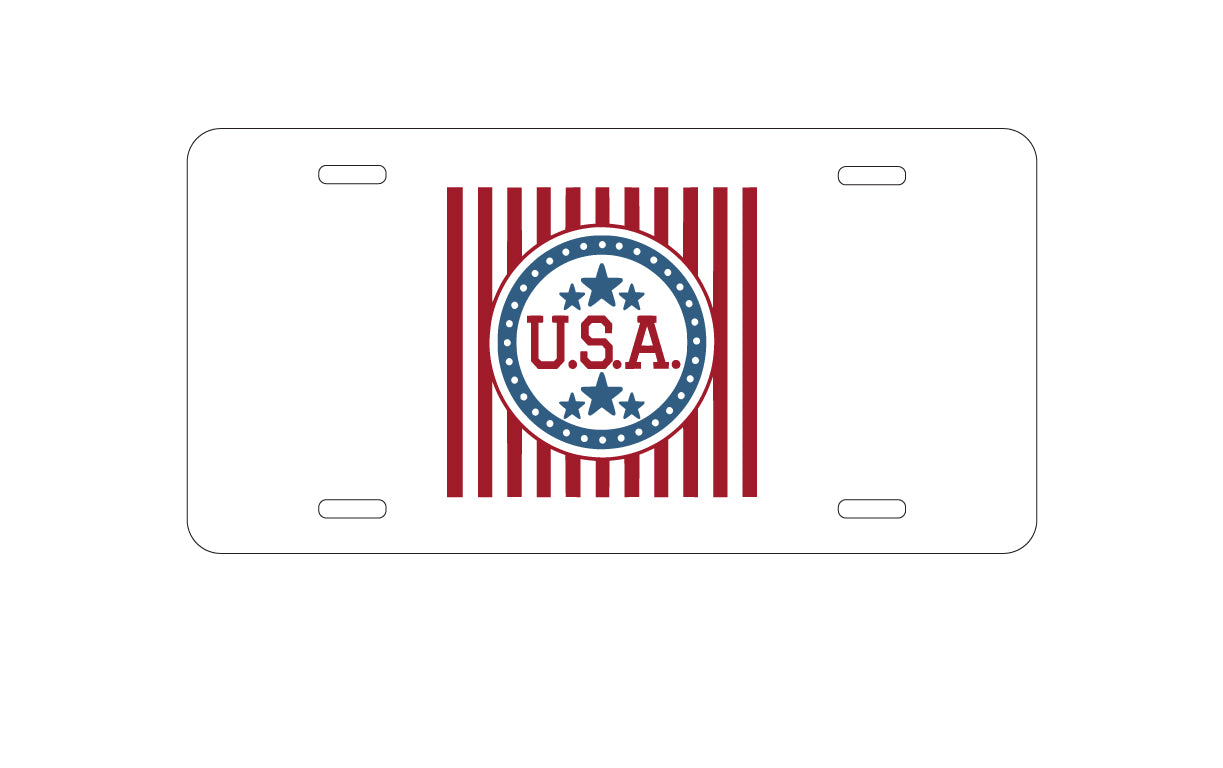 DistinctInk Custom Aluminum Decorative Vanity Front License Plate - USA Banner Flag Red White & Blue