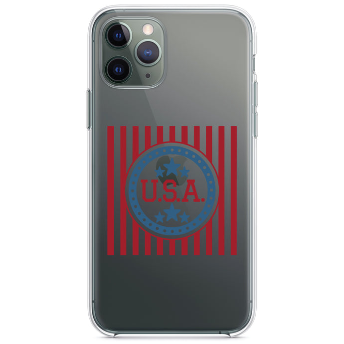 DistinctInk® Clear Shockproof Hybrid Case for Apple iPhone / Samsung Galaxy / Google Pixel - USA Banner Flag Red White & Blue