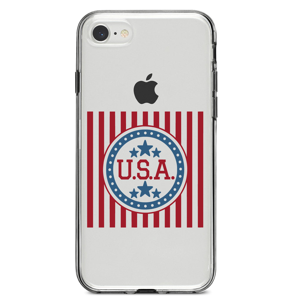 USA Banner Flag Red White & Blue Clear Shockproof iPhone Case, view 5