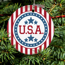 USA Banner Flag Red White & Blue Ceramic Ornament