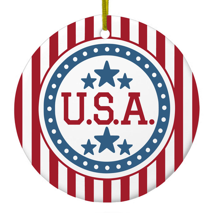 USA Banner Flag Red White & Blue Ceramic Ornament