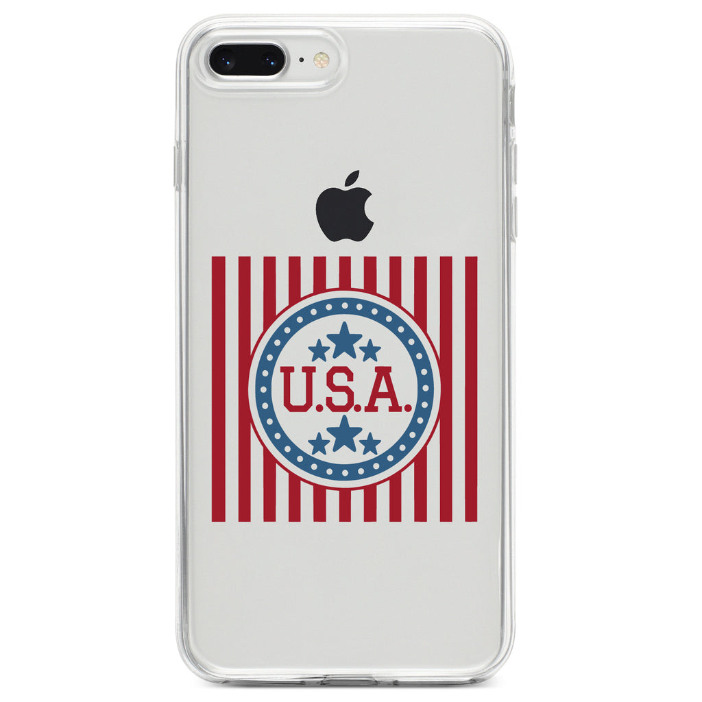 USA Banner Flag Red White & Blue Clear Shockproof iPhone Case, view 6