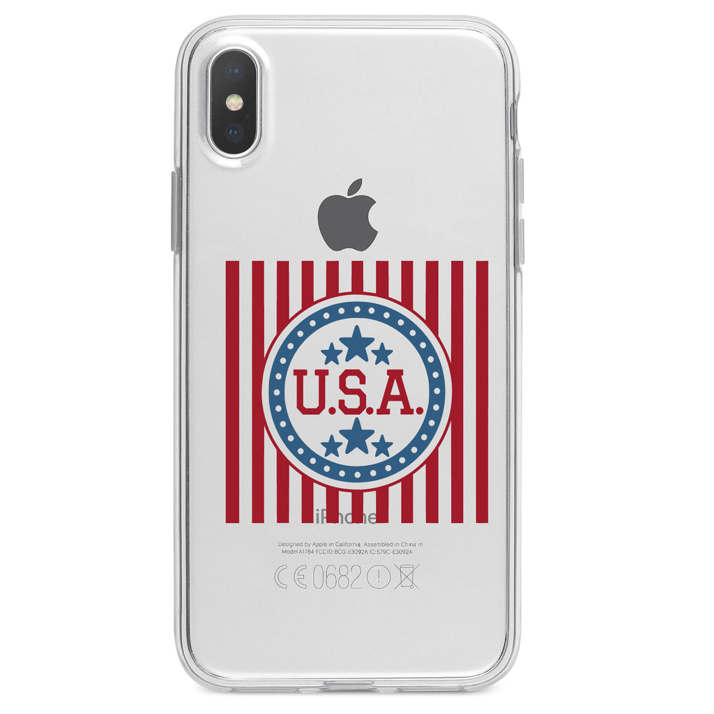 USA Banner Flag Red White & Blue Clear Shockproof iPhone Case, view 3