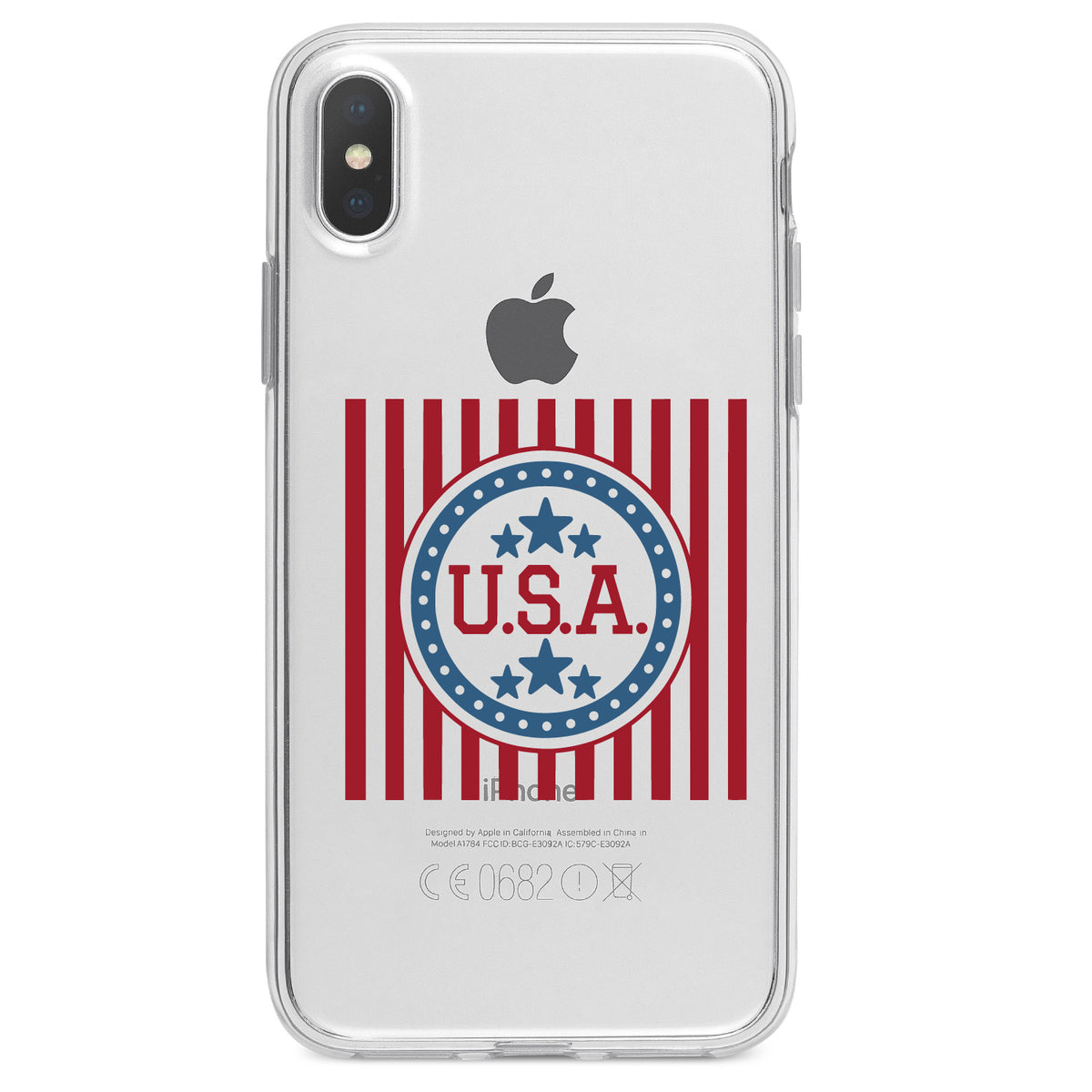 USA Banner Flag Red White & Blue Clear Shockproof iPhone Case, view 3