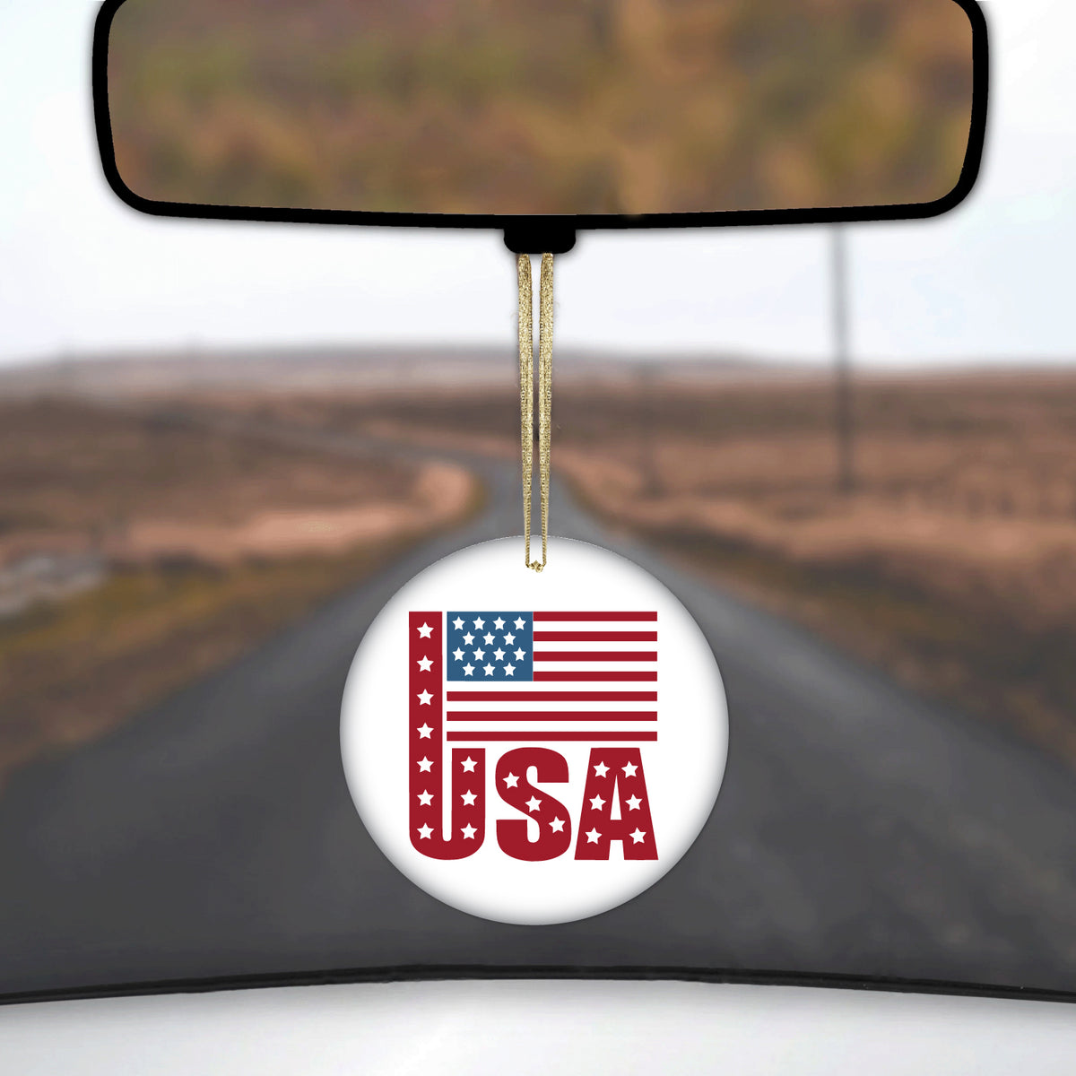 USA Flag Banner Red White & Blue Ceramic Ornament, view 3