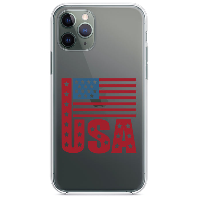 DistinctInk® Clear Shockproof Hybrid Case for Apple iPhone / Samsung Galaxy / Google Pixel - USA Flag Banner Red White & Blue