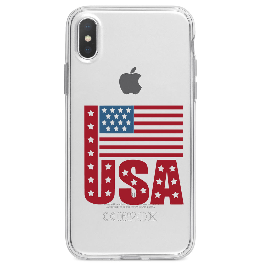 USA Flag Banner Red White & Blue Clear Shockproof iPhone Case, view 3