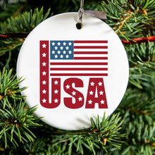USA Flag Banner Red White & Blue Ceramic Ornament