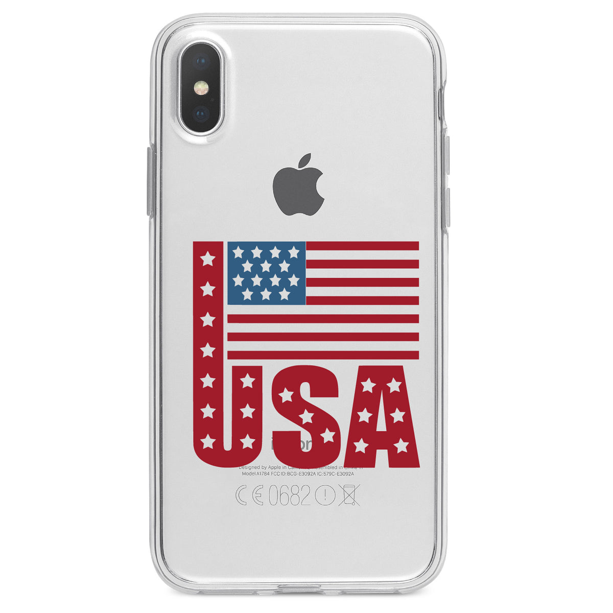 USA Flag Banner Red White & Blue Clear Shockproof iPhone Case, view 2