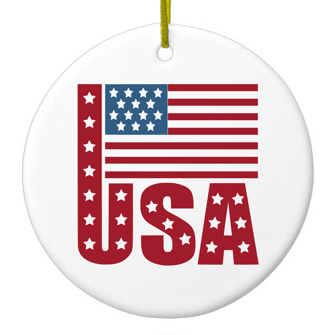 USA Flag Banner Red White & Blue Ceramic Ornament