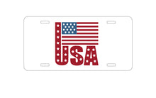DistinctInk Custom Aluminum Decorative Vanity Front License Plate - USA Flag Banner Red White & Blue