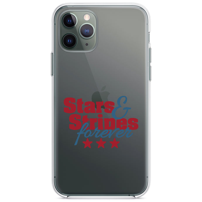 DistinctInk® Clear Shockproof Hybrid Case for Apple iPhone / Samsung Galaxy / Google Pixel - Stars & Stripes Forever