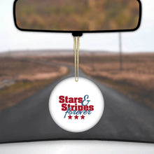DistinctInk® Hanging Ceramic Christmas Tree Ornament with Gold String - Great Gift / Present - 2 3/4 inch Diameter - Stars & Stripes Forever