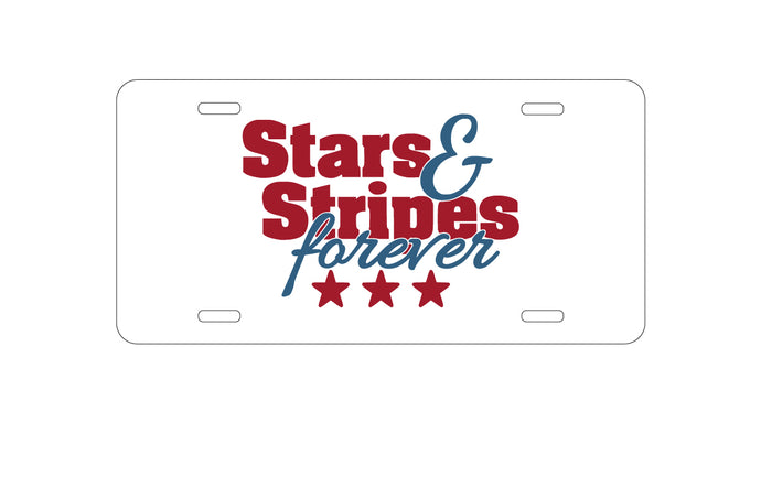 DistinctInk Custom Aluminum Decorative Vanity Front License Plate - Stars & Stripes Forever