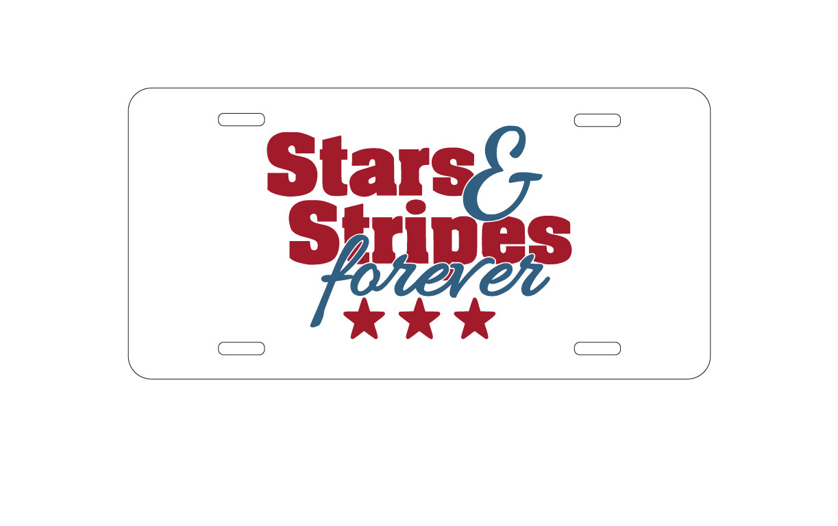 DistinctInk Custom Aluminum Decorative Vanity Front License Plate - Stars & Stripes Forever