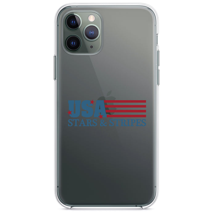 DistinctInk® Clear Shockproof Hybrid Case for Apple iPhone / Samsung Galaxy / Google Pixel - USA Flag Stars & Stripes