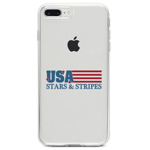 DistinctInk® Clear Shockproof Hybrid Case for Apple iPhone / Samsung Galaxy / Google Pixel - USA Flag Stars & Stripes