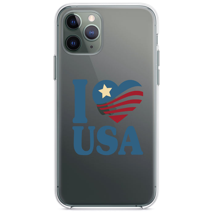 DistinctInk® Clear Shockproof Hybrid Case for Apple iPhone / Samsung Galaxy / Google Pixel - I Love USA Flag