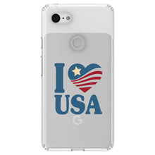 DistinctInk® Clear Shockproof Hybrid Case for Apple iPhone / Samsung Galaxy / Google Pixel - I Love USA Flag
