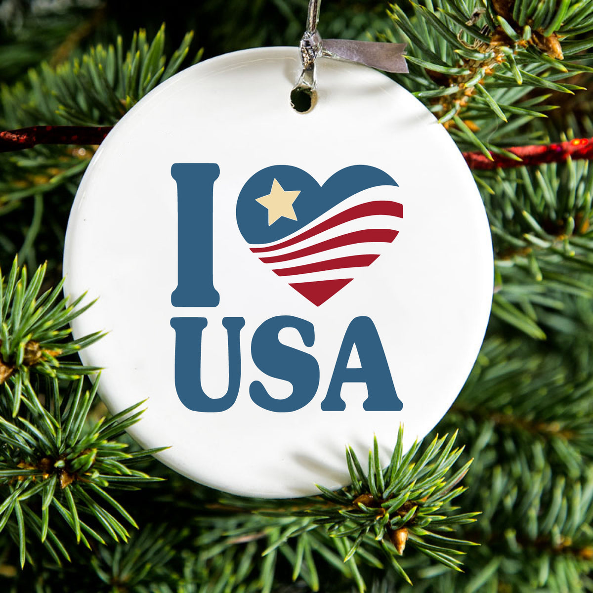 I Love USA Flag Ceramic Ornament, view 2