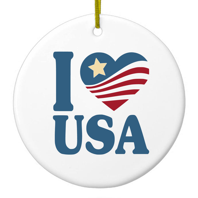 I Love USA Flag Ceramic Ornament