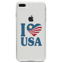 DistinctInk® Clear Shockproof Hybrid Case for Apple iPhone / Samsung Galaxy / Google Pixel - I Love USA Flag