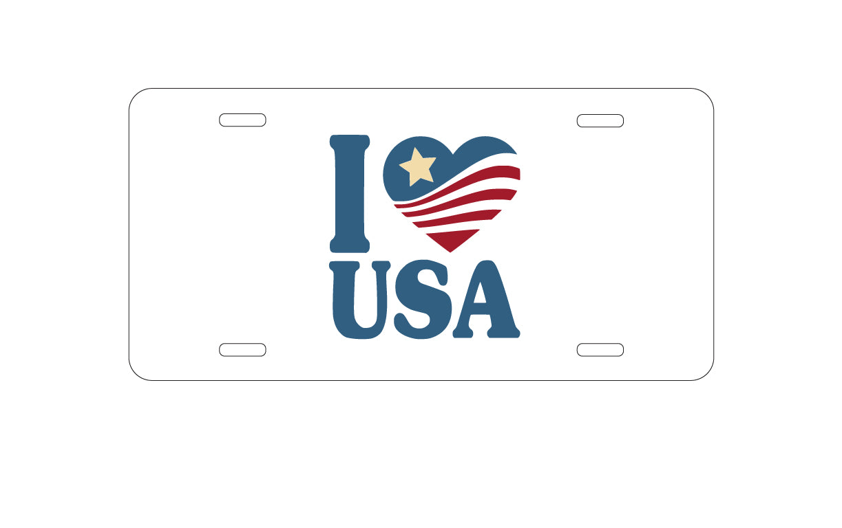 DistinctInk Custom Aluminum Decorative Vanity Front License Plate - I Love USA Flag