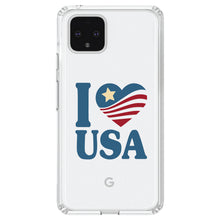DistinctInk® Clear Shockproof Hybrid Case for Apple iPhone / Samsung Galaxy / Google Pixel - I Love USA Flag