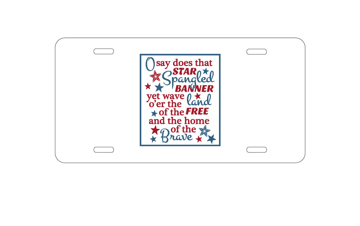 Custom Aluminum Decorative Vanity Front License Plate - Star Spangled Banner Word Art