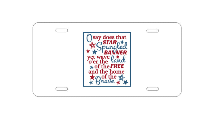 DistinctInk Custom Aluminum Decorative Vanity Front License Plate - Star Spangled Banner Word Art