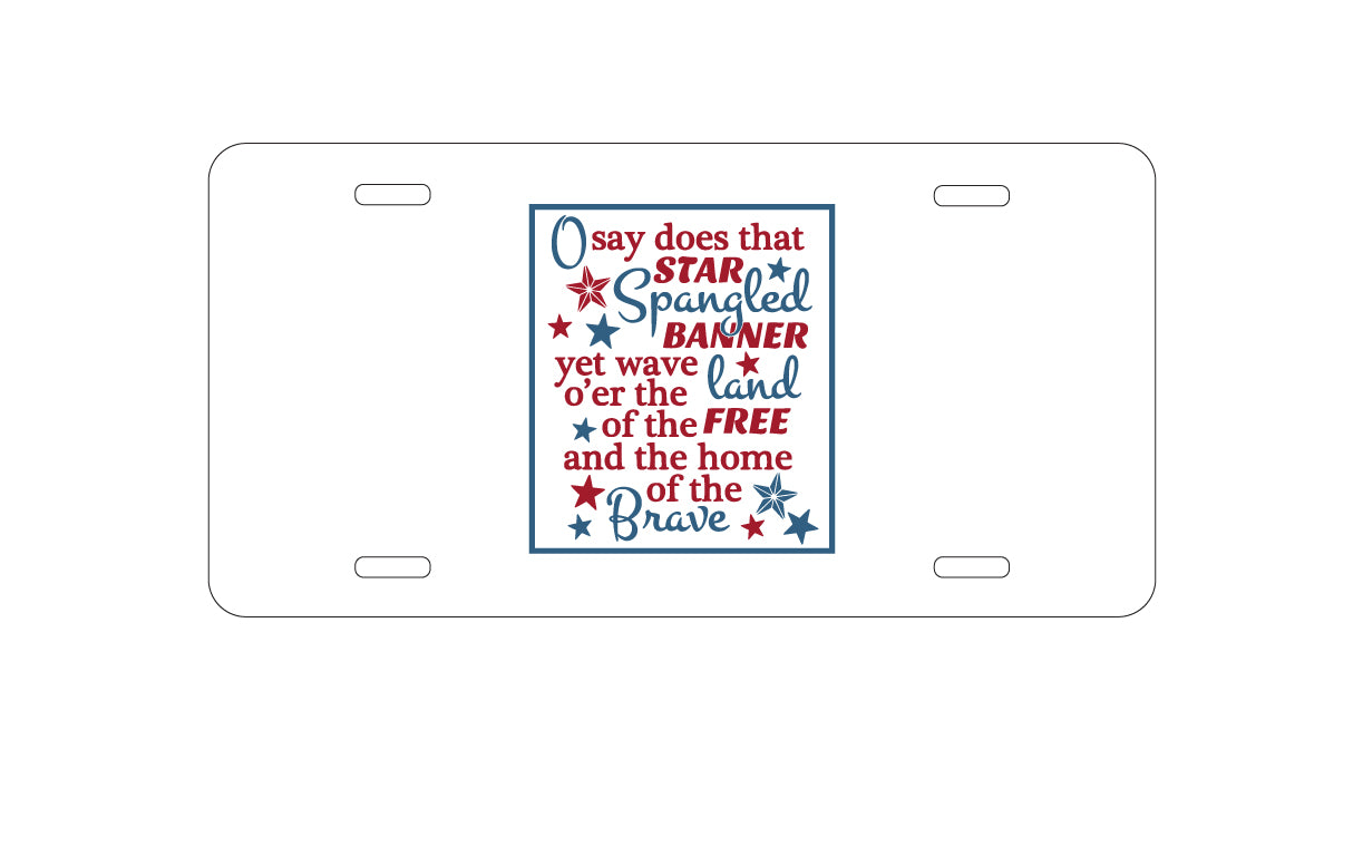 DistinctInk Custom Aluminum Decorative Vanity Front License Plate - Star Spangled Banner Word Art