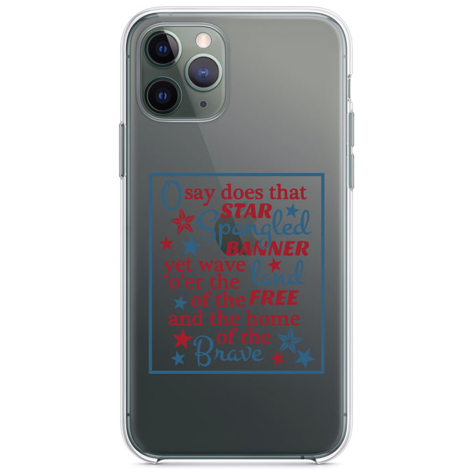 DistinctInk® Clear Shockproof Hybrid Case for Apple iPhone / Samsung Galaxy / Google Pixel - Star Spangled Banner Word Art