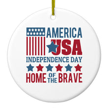 DistinctInk® Hanging Ceramic Christmas Tree Ornament with Gold String - Great Gift / Present - 2 3/4 inch Diameter - America USA Home of the Brave