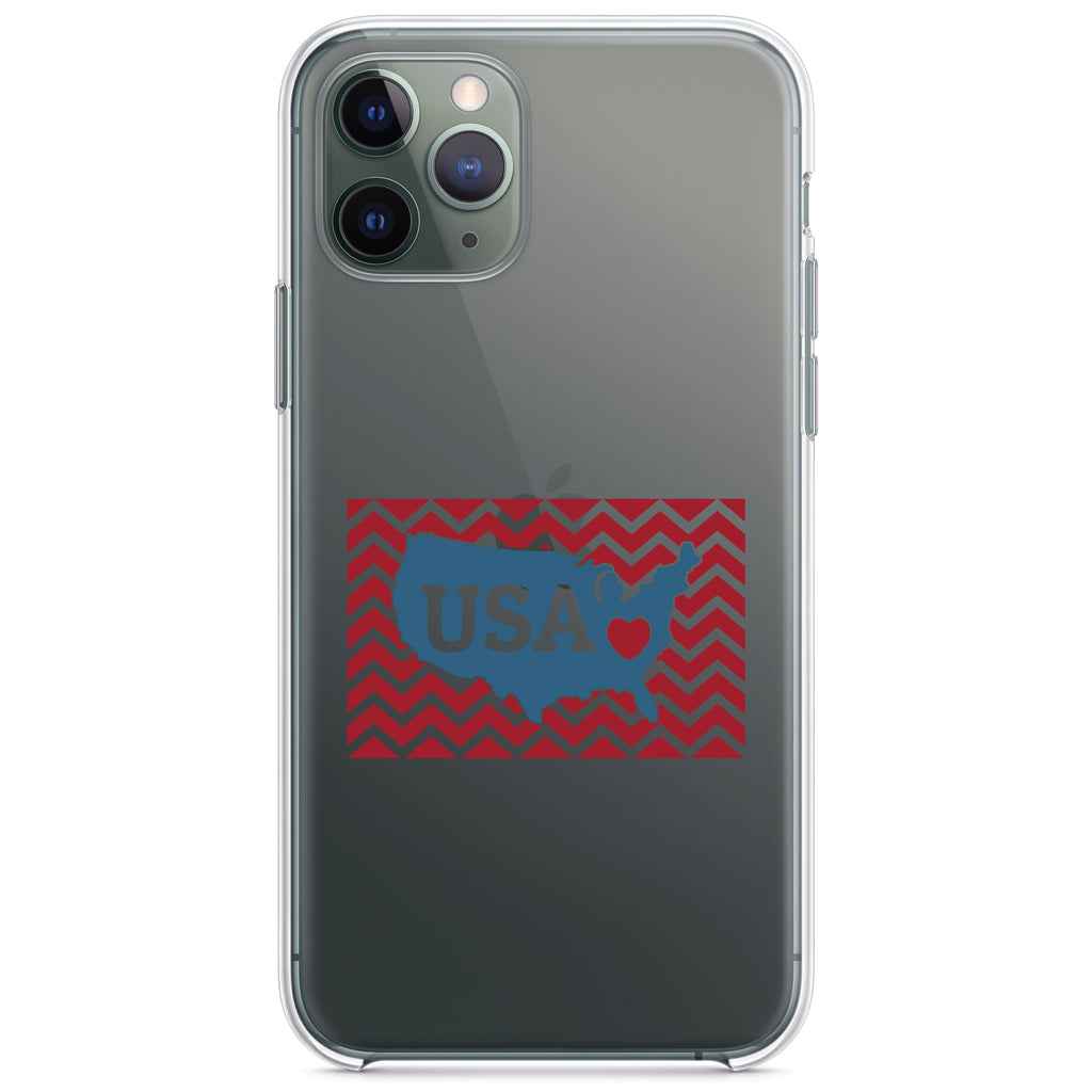 USA Map Heart Chevron Flag Clear Shockproof iPhone Case