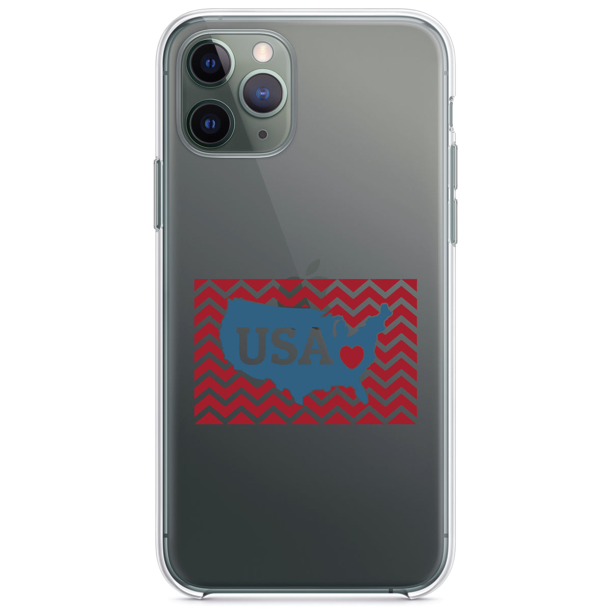 USA Map Heart Chevron Flag Clear Shockproof iPhone Case