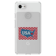 DistinctInk® Clear Shockproof Hybrid Case for Apple iPhone / Samsung Galaxy / Google Pixel - USA Map Heart Chevron Flag