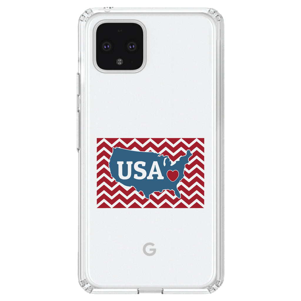 USA Map Heart Chevron Flag Clear Shockproof iPhone Case, view 23
